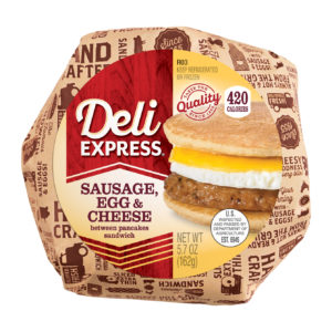Sausage Egg & Cheese between Pancakes Breakfast Sandwich in package