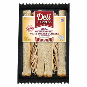 Deli Express Mega Oven Roasted Turkey sandwich in package