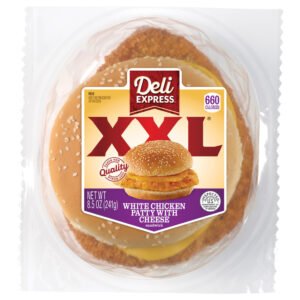 Deli Express XXL Breaded White Chicken Patty with Cheese Package