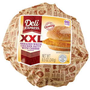 Deli Express XXL Hot-to-Go Breaded White Chicken Patty with Cheese Package