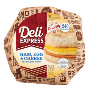 Deli Express Hot-to-Go Ham Egg and Cheese on a Muffin in package