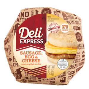 Deli Express Hot-to-Go Sausage Egg Cheese on a Muffin in a package