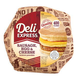 Deli Express Hot-to-Go Sausage Egg Cheese between Pancakes in package